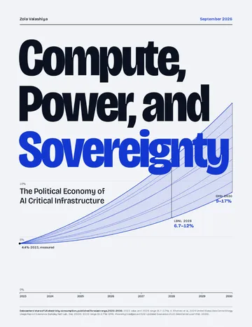 Cover of Compute, Power, and Sovereignty by Zola Valashiya, September 2026.